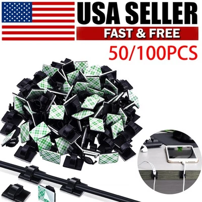 100x Cable Clips Self-Adhesive Cord Management Wire Holder Organizer Clamp US - Image 1 of 4