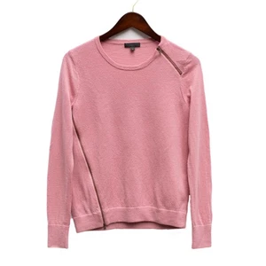 J Crew Merino Wool Sweater Pullover Womens M Blush Pink Zipper Accents Coquette - Picture 1 of 8