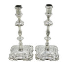 George II Cast Pair of Sterling Silver Candlesticks Antique 1756 London J. Gould