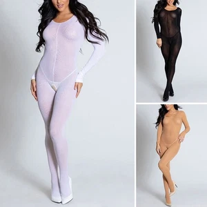 Vestito Body Calza Vedi Attraverso Tuta Donna Vedi Attraverso Manica Lunga - Picture 1 of 14