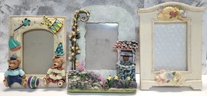 Vtg Dezine Country Wishing Well Garden 3 Picture Frames Resin Party Bears Lot - Picture 1 of 24