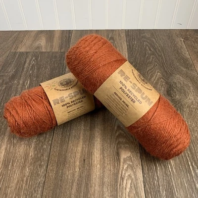 Lot of 2 Lion Brand Re-Spun Yarn Skeins AMBER Recycled Polyester Medium 6 oz ea - Image 1 of 4