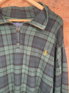 Polo Ralph Lauren Men’s Green Plaid Quarter Zip Pullover Estate Rib Cotton 3XB - Picture 1 of 5
