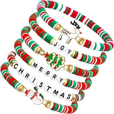 Paquete de 6 pulseras de Navidad para mujeres y adolescentes - coloridas joyas navideñas regalo...  Foto 1 de 4