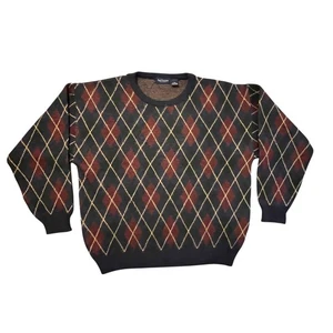 Vintage Van Heusen Mens Argyle Sweater XL Crew Neck Pullover Knit Grandpa 90s - Picture 1 of 8
