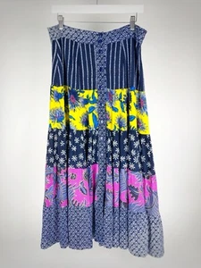 VTG 90’s Surya Rayon Batik Fabric Floral Boho Tiered Skirt w/ Front Buttons Sz M - Picture 1 of 10