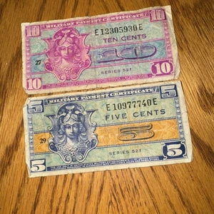 Series 521-5 Cents & 10 cents US Military Payment Certificate From 1954 - Picture 1 of 6