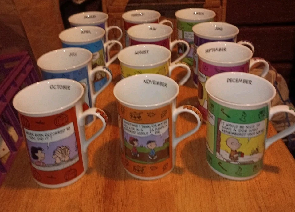 Danbury Mint Peanuts Calendar Coffee Mug Vintage Complete Set See Description  - Image 1 of 4