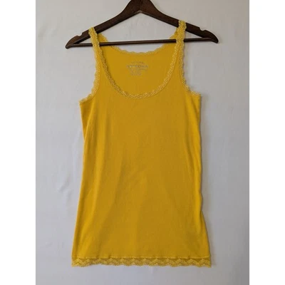 Arizona Y2K Size XL Yellow Gold Ribbed Tank Top Lace Trim Sleeveless - Image 1 of 4