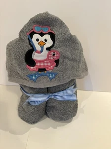 Penguin Snorkeler Hooded Bath Towel Handmade Appliqué  Christmas Gift Idea - Picture 1 of 3