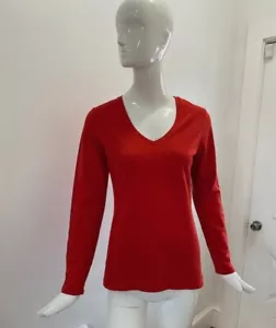 Lord & Taylor Small Vivid Red Long Sleeve Shirt V-Neck Style: C1F9KT1102 - Picture 1 of 3