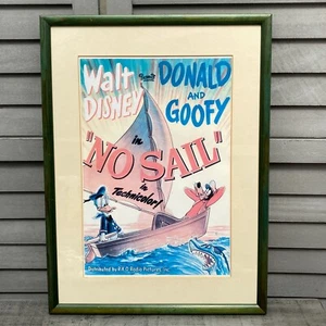 Vintage Walt Disney Framed Cartoon Print Donald & Goofy No Sail Picture - Picture 1 of 6