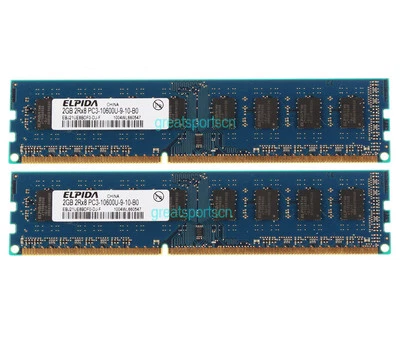 4GB Elpida 2X 2GB 2RX8 PC3-10600 DDR3 1333MHZ 1.5V DIMM Desktop Memory RAM #GS - Image 1 of 4