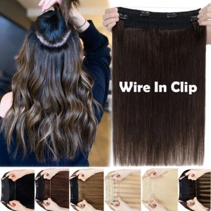 Invisible Wire In Remy Human Hair Extensions Clip Weft Hidden Headband THICK Ash - Picture 1 of 44