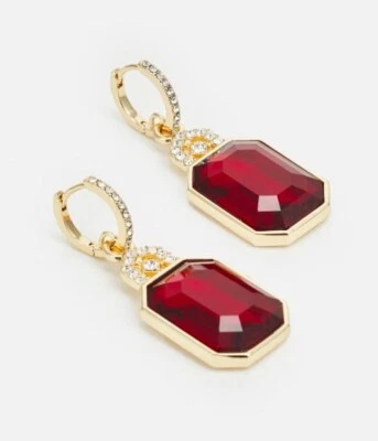 Lauren Ralph Lauren Red Crystal Gold Pave huggie hoop dangle drop Earrings - Image 1 of 2