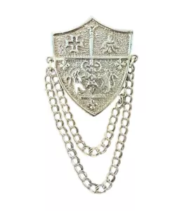 VTG 80s Crest Shield Brooch Pin Academia Blazer Chain Gold Tone - Picture 1 of 2