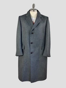 Men’s Herringbone Tweed Wool Overcoat Vintage Malcolm Kenneth New York - Picture 1 of 12