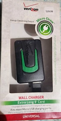 NUEVO Verizon Micro USB CARGADOR DE PARED - Cable de 9 pies - Micro Extracción de ahorro de energía Foto 1 de 3