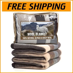 Outdoor-Ready Heavyweight Alpaca & Sheep Wool Blanket, 72x88 | Camping Essential - Picture 1 of 10