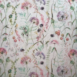 Organic Linen Montagna Rose Pink Dandelion Floral Upholstery Fabric Material - Picture 1 of 5