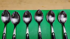 Jean Dubost Flatware 7.75" Dinner Spoon Blue Handles Set Silverware 6 Pieces VGC - Picture 1 of 5