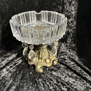 Vintage Cigar Ashtray Crystal And Brass - Picture 1 of 4