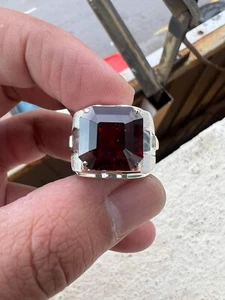 Stunning Natural Garnet Gemstone Solid 18k White Gold Ring for Men's SR3235 - Picture 1 of 8
