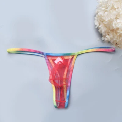 Mens Thong Underwear Sheer Mesh T-back Sexy Bikini G-String Briefs Colorful - Image 1 of 4