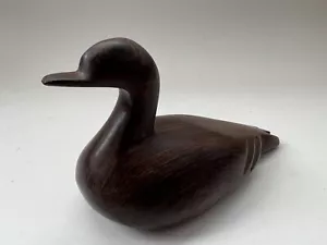 Vintage Wooden Duck Hand Carved Mahogany Solid Wood Small - Picture 1 of 8