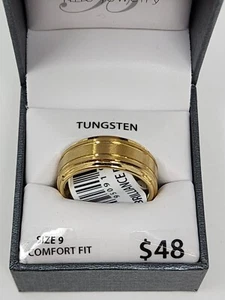 New Mens Gold Tone Tungsten 9mm Comfort Fit Wedding Ring Band Size 9 - Picture 1 of 9