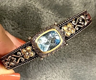 💜BARBARA BIXBY ESTERLINA Y 18k Pulsera Bisagras 6.25” Pequeño TOPACIO NEGRO Foto 1 de 3