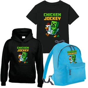 Chicken Jockey T Shirt Gamer Chicken Ride Games Character Kids Hoody Backpack - Picture 1 of 23