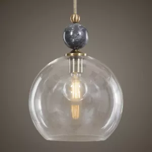 MENDOTA 19" MODERN GLASS & METAL PENDANT CHANDELIER LIGHT GLASS GLOBE SHADE - Picture 1 of 5