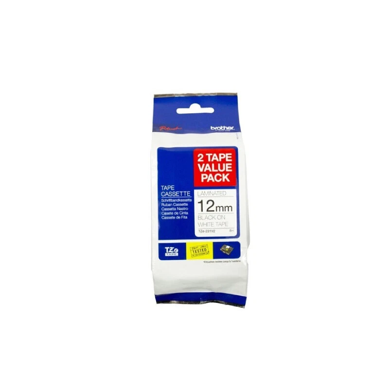 Genuine Brother TZe231 Label Tape Twin Black on White 12mm x 8m x 2pk TZe-231V2 - image 1 of 1