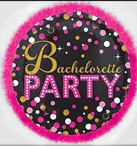 New Giant 32 Inch Bachelorette Party Night Mylar Balloon Pink Fringe By Marabou - Picture 1 of 1
