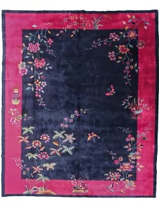 Alfombra Art Deco Antigua Rara Walter Nichols 275cmx348cm Azul 9x12 Alfombra C. 1920 - Imagen 1 de 10