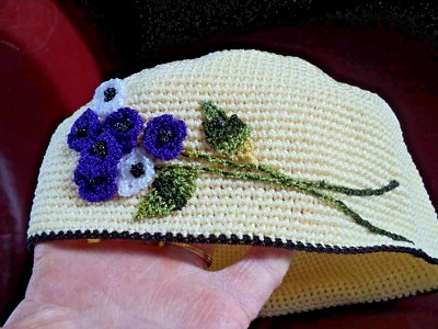 De colección Verano jh Nueva York Blanco Tejido Sombrero Boina? Algodón Foto 1 de 4