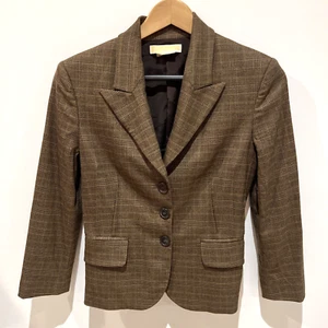 Michael Kors Women's Italian Virgin Wool Collection Plaid Brown Blazer Sz 4 Soft - Picture 1 of 18