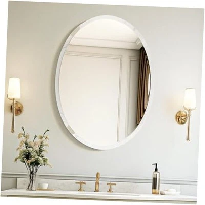  Bathroom Mirror for Over Sink, 20x28 Inch Frameless Mirror, 28"L x 20"W Oval - Image 1 of 4