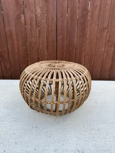 VINTAGE Mid Century Modern Rattan Pouf Stool Ottoman by Franco Albini MCM Retro - Picture 1 of 8
