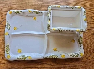 Pereiras Portuguese Pottery Relish Dish +Dip Bowl Hand Painted Portugal  - Picture 1 of 10