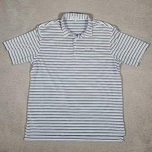 Peter Millar Shirt Mens XL White Blue Summer Comfort Arcadia Bluffs Striped Polo - Picture 1 of 10