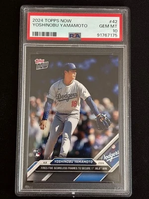 PSA10 Yamamoto Yoshinobu 2024 Topps Now First win　Dodgers Baseball #42 - Image 1 of 4