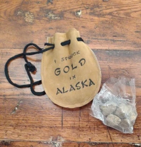 Saco pepita dorada vintage ALASKA recuerdo fiebre del oro. CDC - Imagen 1 de 6