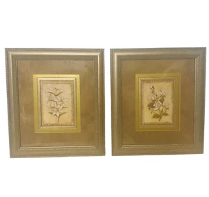 Lot Of 2 Wood Framed Floral Prints Glass Covers Home Wall Decor Set 16 x 14 In - Picture 1 of 13