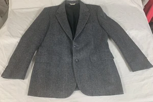 Wool Herringbone Sport Coat Blazer Jacket Mens 42R Gray Black VTG USA J Lang - Picture 1 of 11