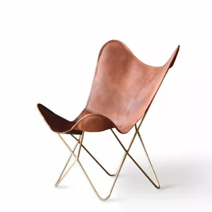 Vintage Buffalo Leather Butterfly Chair Lounge Accent Folding Relax Arm Chair - Picture 1 of 12