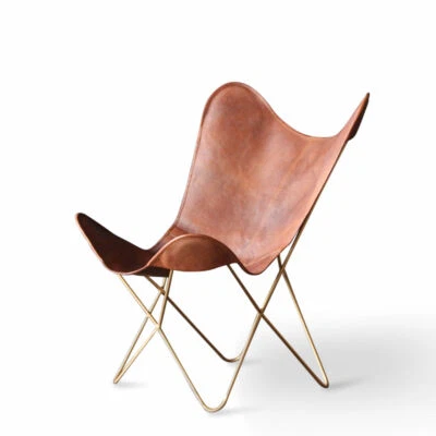 Vintage Buffalo Leather Butterfly Chair Lounge Accent Folding Relax Arm Chair - Image 1 of 4