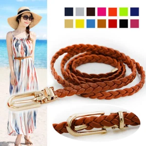 Ladies Elastic Braided Rope Dress Strap Thin Waistband Narrow Skinny Waist Belt - Picture 1 of 16