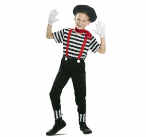 Pantomime Kostüm Clown Fabrice für Kinder 5-12 Jahre schwarz weiß Fasching - Bild 1 von 2